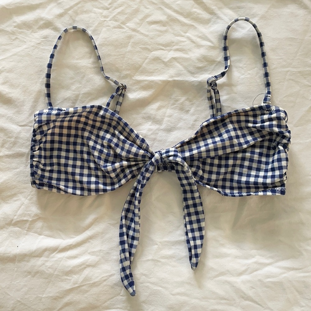 Blue & White Plaid Bandeau Bikini Top